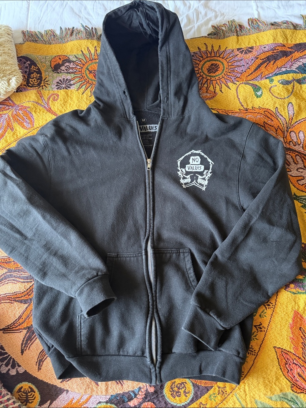 No Values Black Zip-Up Hoodie - Men's Full-Zip Jacket